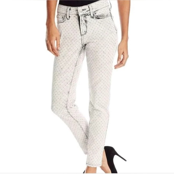 NYDJ Clarissa Ankle Polkadot Silver Metallic Distressed Slimming Fit Jeans 14 - Picture 1 of 13